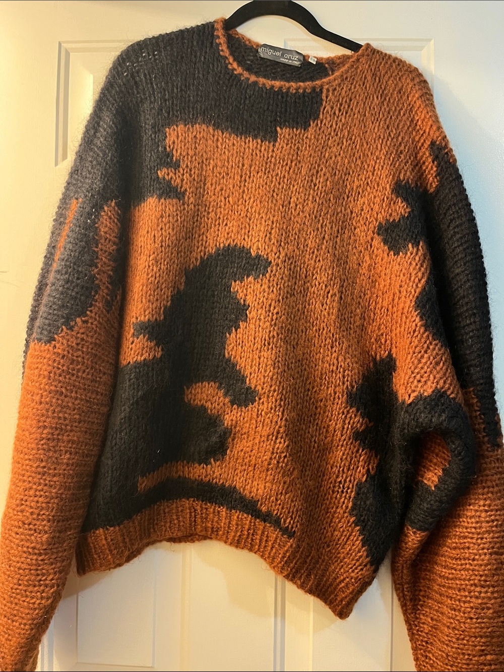 Vintage Chunky Orange & Black Patterned Sweater